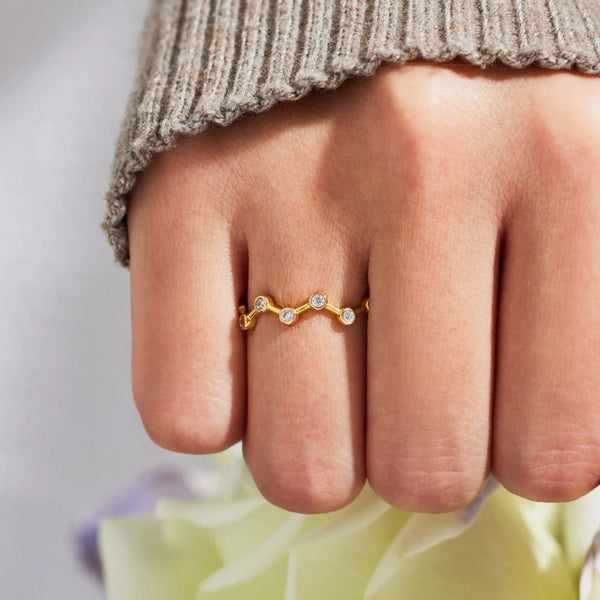 Lovcia Jewellery Zircon-Embellished 18K Gold-Plated Sterling Silver Ring for Women-Rings-Gold-6-Gold