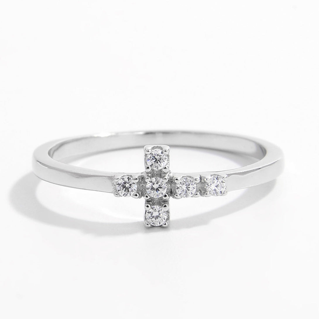 Lovcia Jewellery Zircon-Embellished 925 Sterling Silver Cross Ring for Women-Rings-Silver-6-Silver