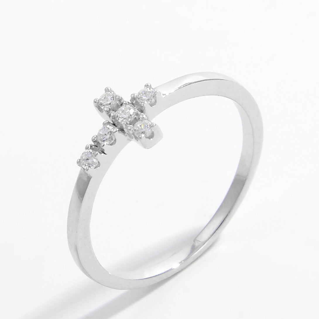 Lovcia Jewellery Zircon-Embellished 925 Sterling Silver Cross Ring for Women-Rings-Silver-6-Silver