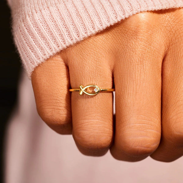 Lovcia Jewellery Zircon-Embellished 925 Sterling Silver Fish Ring for Women-Rings-Gold-6-Gold