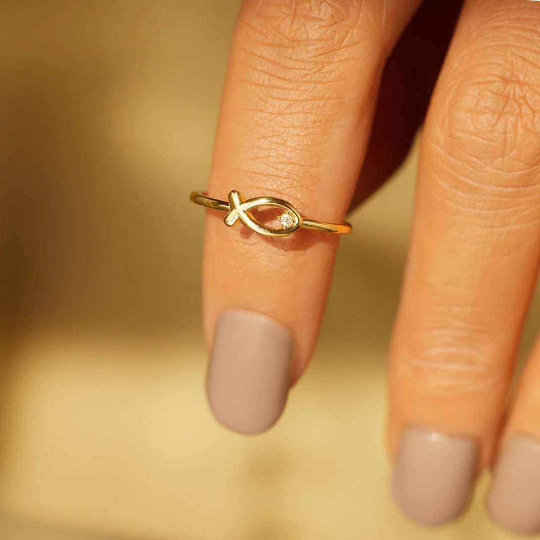 Lovcia Jewellery Zircon-Embellished 925 Sterling Silver Fish Ring for Women-Rings-Gold-6-Gold