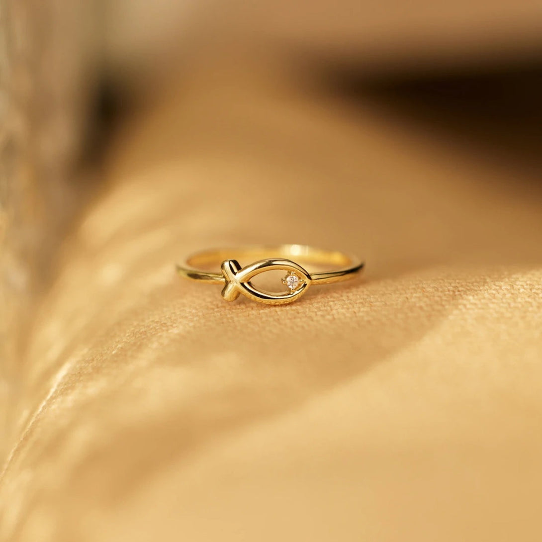 Lovcia Jewellery Zircon-Embellished 925 Sterling Silver Fish Ring for Women-Rings-Gold-6-Gold
