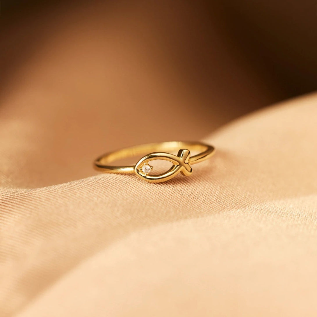 Lovcia Jewellery Zircon-Embellished 925 Sterling Silver Fish Ring for Women-Rings-Gold-6-Gold