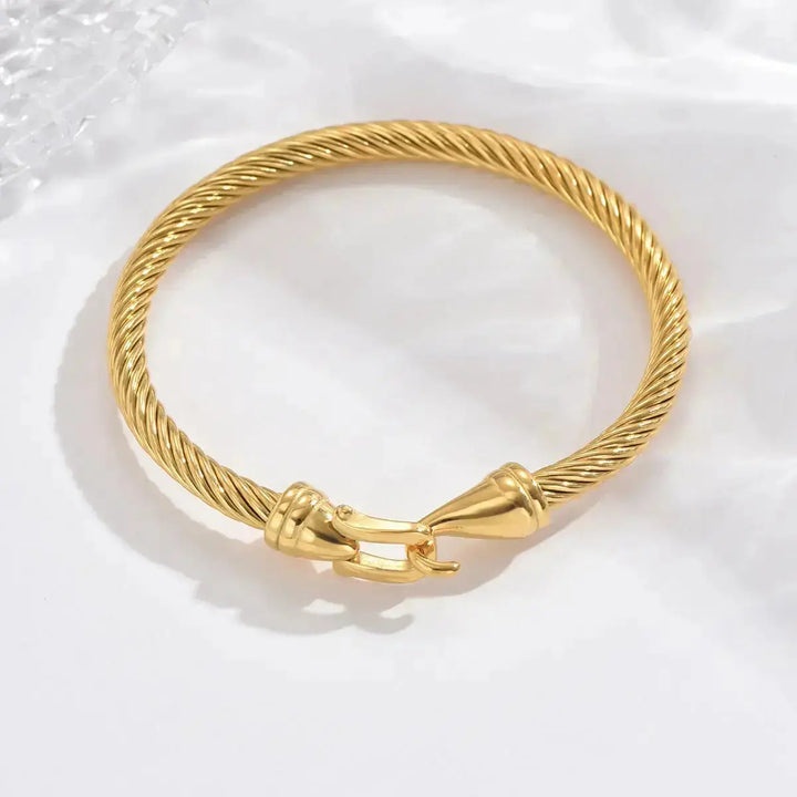 LOVCIA Gold Plated Twisted Cable Chain Cuff Bracelet for Men and Women-Bracelets-LOVCIA