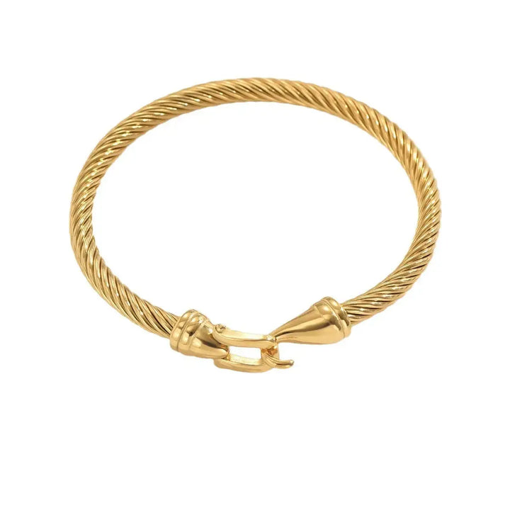 LOVCIA Gold Plated Twisted Cable Chain Cuff Bracelet for Men and Women-Bracelets-LOVCIA