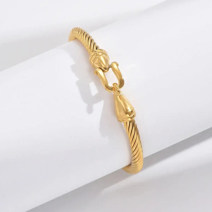 LOVCIA Gold Plated Twisted Cable Chain Cuff Bracelet for Men and Women-Bracelets-LOVCIA