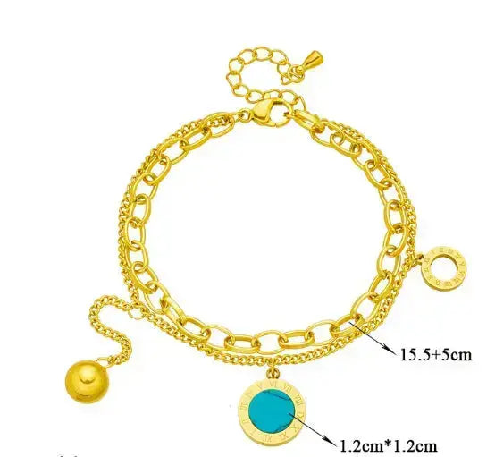 LOVCIA Gold Plated Stainless Steel Roman Turquoise Charm Bracelet for Women - Party Bracelet Jewelry for Women-Bracelets-LOVCIA