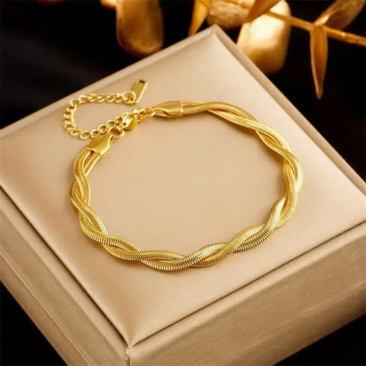 LOVCIA Gold Plated Stainless Steel Braided Gold Chain Bracelet for Women - Party Bracelet Jewelry for Women-Bracelets-LOVCIA