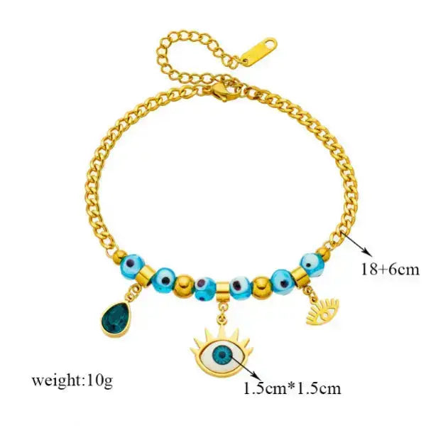 LOVCIA Gold Plated Stainless Steel Mystic Eye Charms Chain Bracelet for Women - Party Bracelet Jewelry for Women-Bracelets-LOVCIA