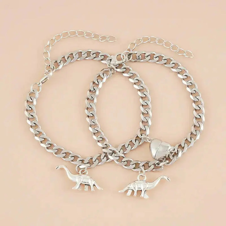 LOVCIA Dynamic Love Stainless Steel Dinosaur Bracelet Set for Couples-Bracelets-LOVCIA