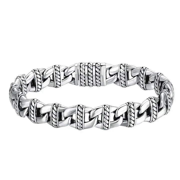 LOVCIA Sterling Silver Men's Bracelet - Luxurious Link Bracelet for Men with Sleek Textured Chain Design-Bracelets-LOVCIA