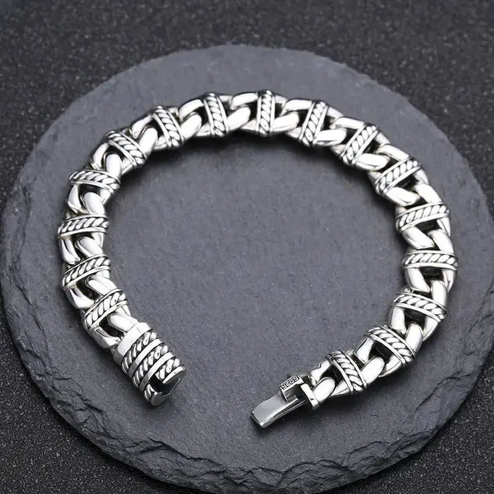 LOVCIA Sterling Silver Men's Bracelet - Luxurious Link Bracelet for Men with Sleek Textured Chain Design-Bracelets-LOVCIA