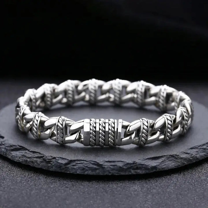 LOVCIA Sterling Silver Men's Bracelet - Luxurious Link Bracelet for Men with Sleek Textured Chain Design-Bracelets-LOVCIA