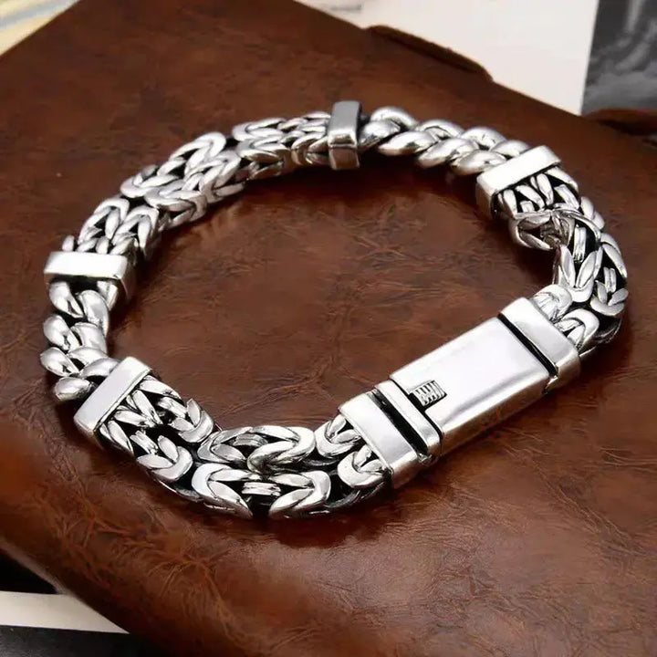 LOVCIA Vintage Style Handmade Double Woven Sterling Silver Men's Bracelet Chain-Bracelets-LOVCIA