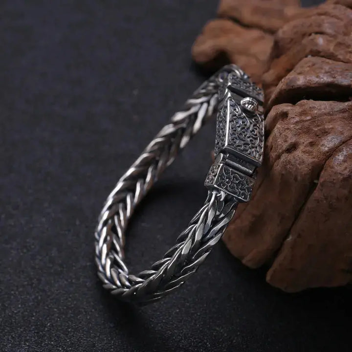 LOVCIA Men's Sterling Silver Bracelet in Vintage Style Braided Pattern - Handcrafted Unique Men's Bracelet Design-Bracelets-LOVCIA