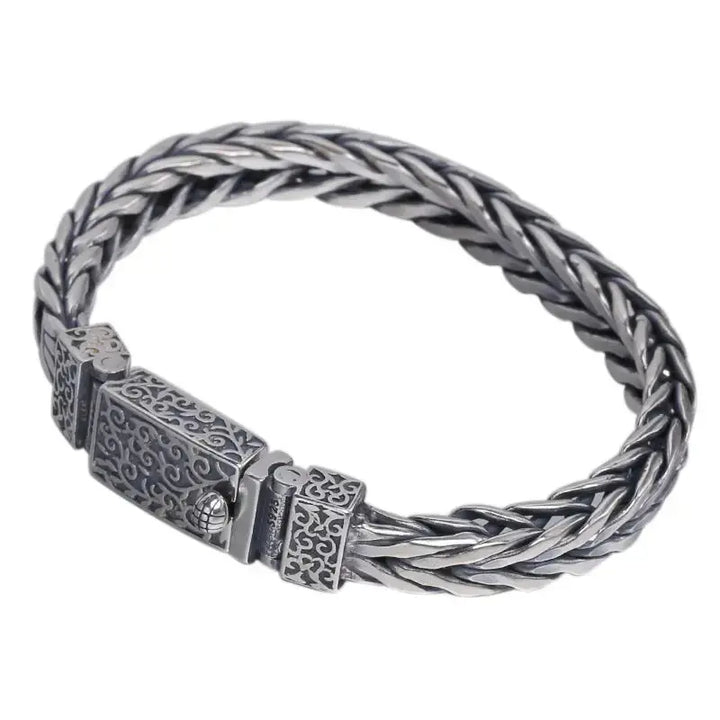 LOVCIA Men's Sterling Silver Bracelet in Vintage Style Braided Pattern - Handcrafted Unique Men's Bracelet Design-Bracelets-LOVCIA