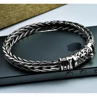 LOVCIA Men's Bold Style Sterling Silver Handmade Woven Keel Bracelet For Men-Bracelets-LOVCIA