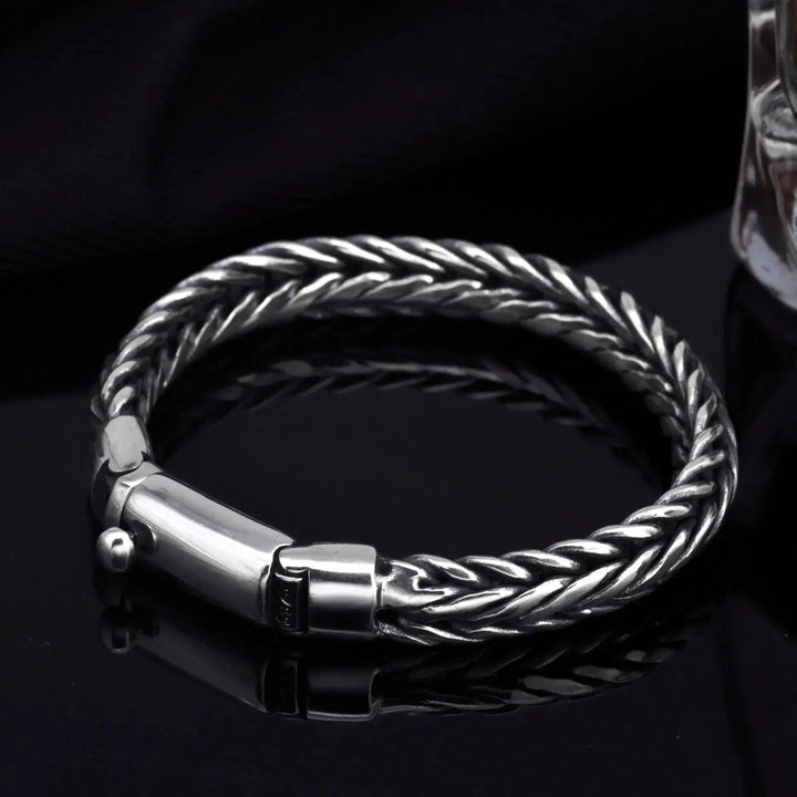 LOVCIA Men's Bold Style Sterling Silver Handmade Woven Keel Bracelet For Men-Bracelets-LOVCIA