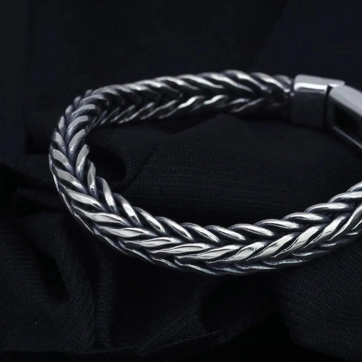 LOVCIA Men's Bold Style Sterling Silver Handmade Woven Keel Bracelet For Men-Bracelets-LOVCIA