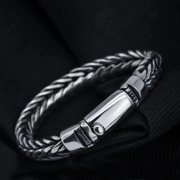 LOVCIA Men's Bold Style Sterling Silver Handmade Woven Keel Bracelet For Men-Bracelets-LOVCIA