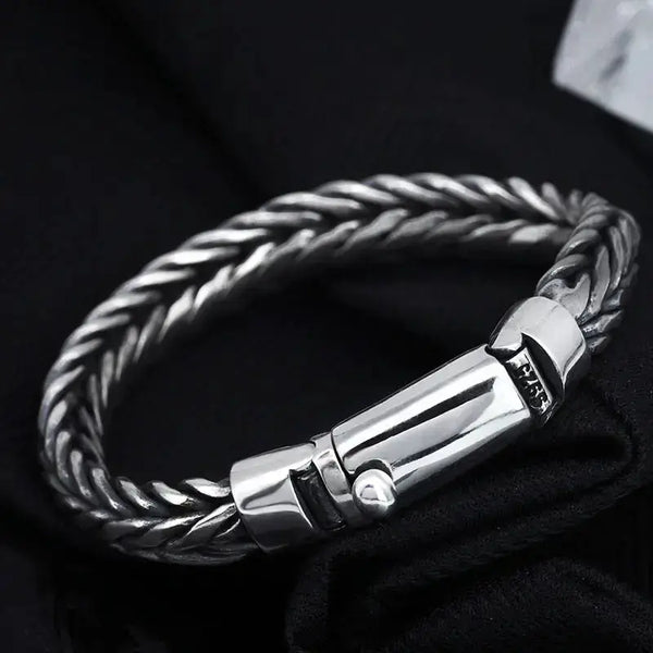 LOVCIA Men's Bold Style Sterling Silver Handmade Woven Keel Bracelet For Men-Bracelets-LOVCIA