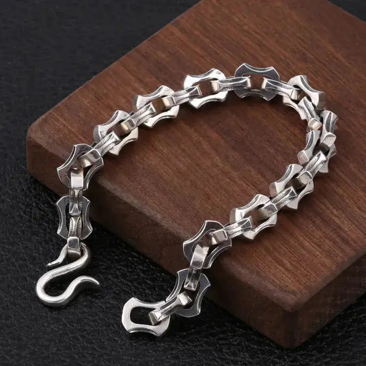 LOVCIA Men's Gothic Shield Chain Bracelet - Antique Sterling Silver Link Bracelet for Bold and Stylish Men-Bracelets-LOVCIA