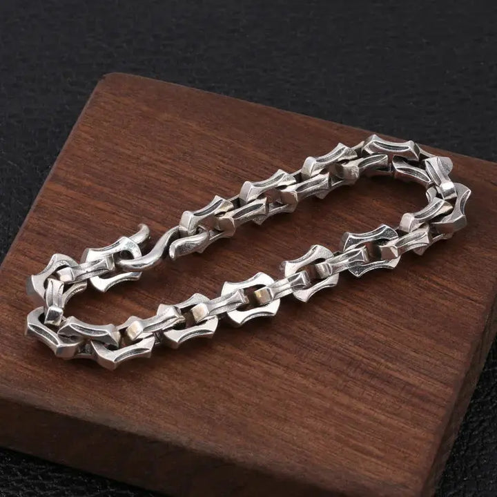 LOVCIA Men's Gothic Shield Chain Bracelet - Antique Sterling Silver Link Bracelet for Bold and Stylish Men-Bracelets-LOVCIA