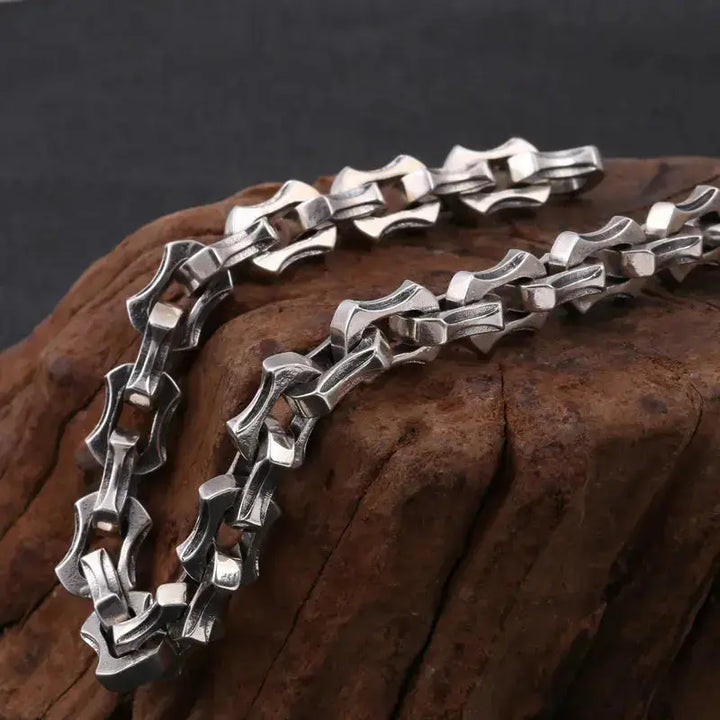 LOVCIA Men's Gothic Shield Chain Bracelet - Antique Sterling Silver Link Bracelet for Bold and Stylish Men-Bracelets-LOVCIA