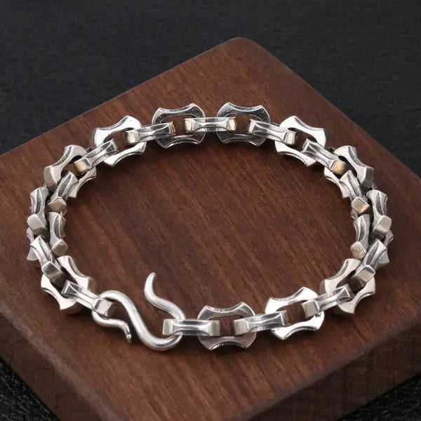 LOVCIA Men's Gothic Shield Chain Bracelet - Antique Sterling Silver Link Bracelet for Bold and Stylish Men-Bracelets-LOVCIA