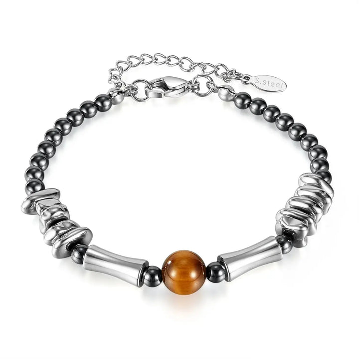 LOVCIA Stainless Steel Hematite Beaded Men's Bracelet with Tiger Eye Gemstone - Modern and Stylish Bracelet for Men-Bracelets-LOVCIA