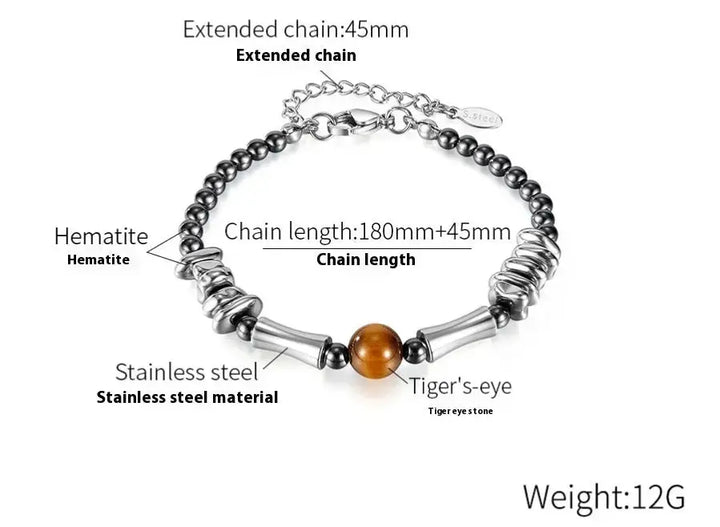 LOVCIA Stainless Steel Hematite Beaded Men's Bracelet with Tiger Eye Gemstone - Modern and Stylish Bracelet for Men-Bracelets-LOVCIA