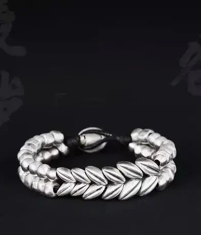 LOVCIA Good Harvest Wheat Pattern Sterling Silver Handwoven Luxury Bracelet for Men-Bracelets-LOVCIA