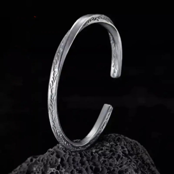 LOVCIA Vintage Style Silver Cuff Bracelet for Men – Handcrafted Engraved Patterned Open Bangle-Bracelets-LOVCIA