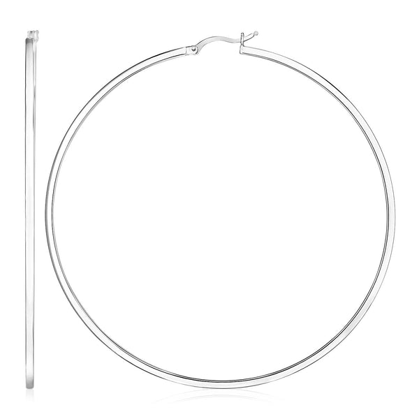 LOVCIA Premium Large Polished Sterling Silver Rectangular Hoop Earrings