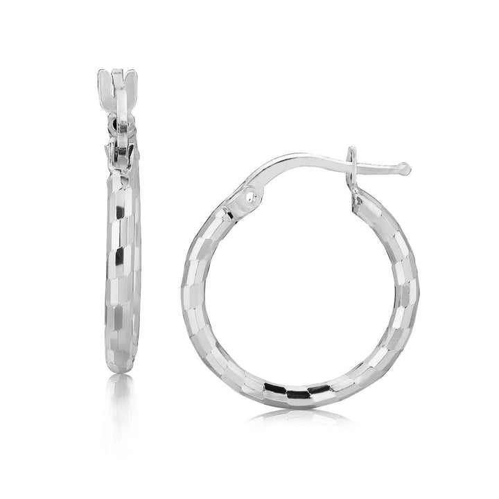 LOVCIA Premium Rhodium Plated Sterling Silver Diamond Cut Hoop Earrings