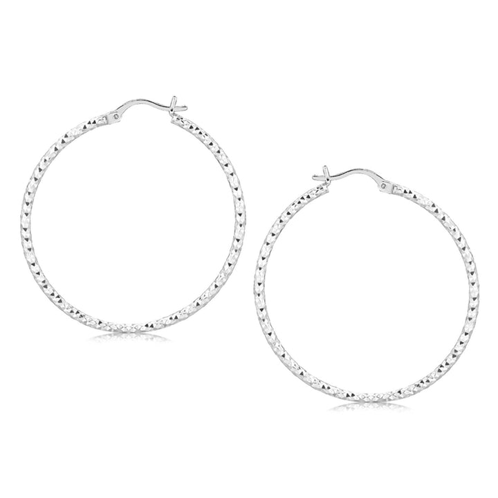 LOVCIA Premium Rhodium Plated Sterling Silver Woven Faceted Hoop Earrings