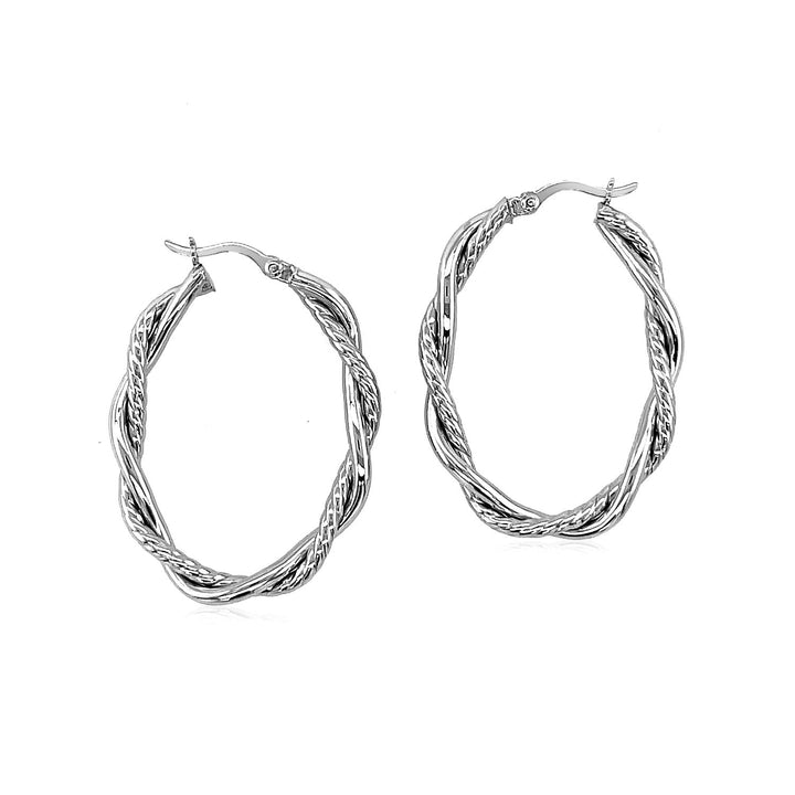 LOVCIA Premium Elegant Braided Diamond Cut Oval Sterling Silver Hoop Earrings