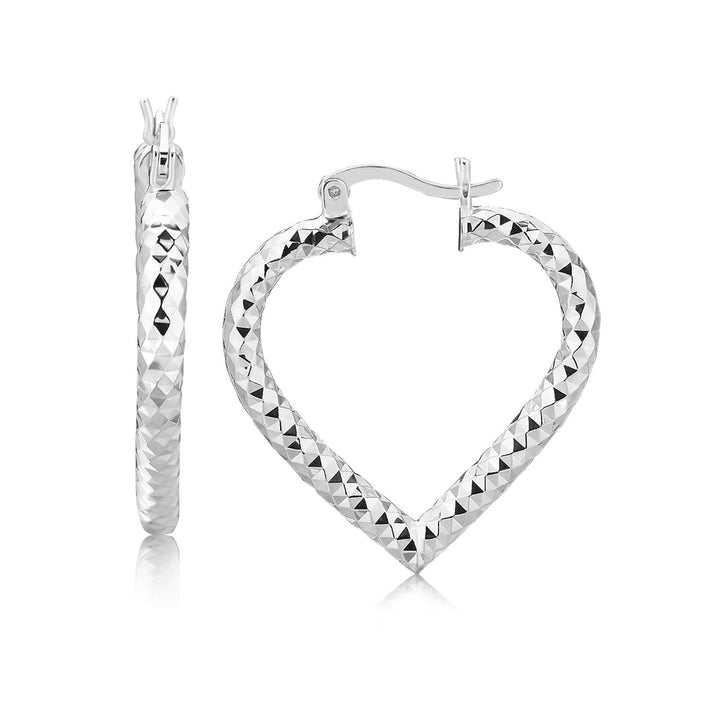 LOVCIA Premium Sterling Silver Heart Hoop Earrings with Rhodium Plating and Diamond Cut