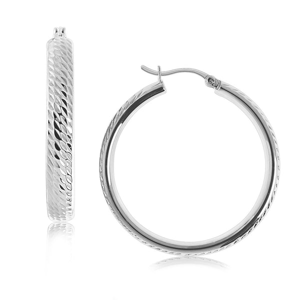 LOVCIA Premium Rhodium Plated Sterling Silver Marquise Diamond Cut Hoop Earrings