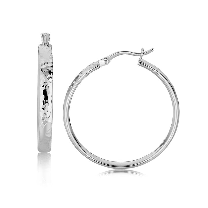 LOVCIA Premium Hammered Sterling Silver Hoop Earrings with Rhodium Plating