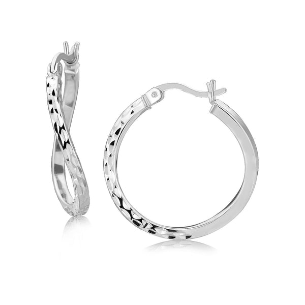 LOVCIA Premium Elegant Sterling Silver Twist Hoop Earrings with Rhodium Plating