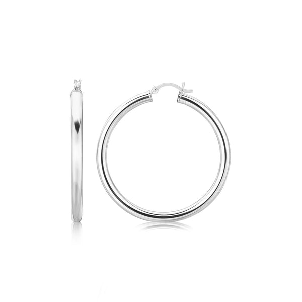 LOVCIA Premium Rhodium Plated Sterling Silver Large Polished Hoop Earrings