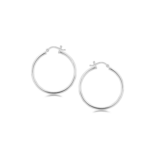 LOVCIA Premium Sterling Silver Rhodium-Plated Polished Hoop Earrings with Snap Lock