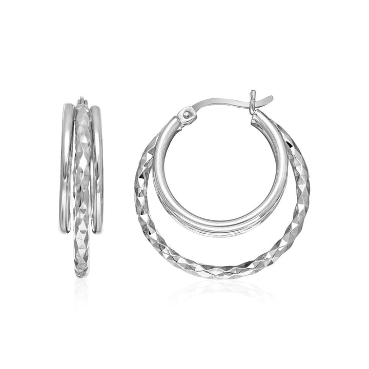 LOVCIA Premium Elegant Dual-Finish Sterling Silver Hoop Earrings with Textured and Polished Design