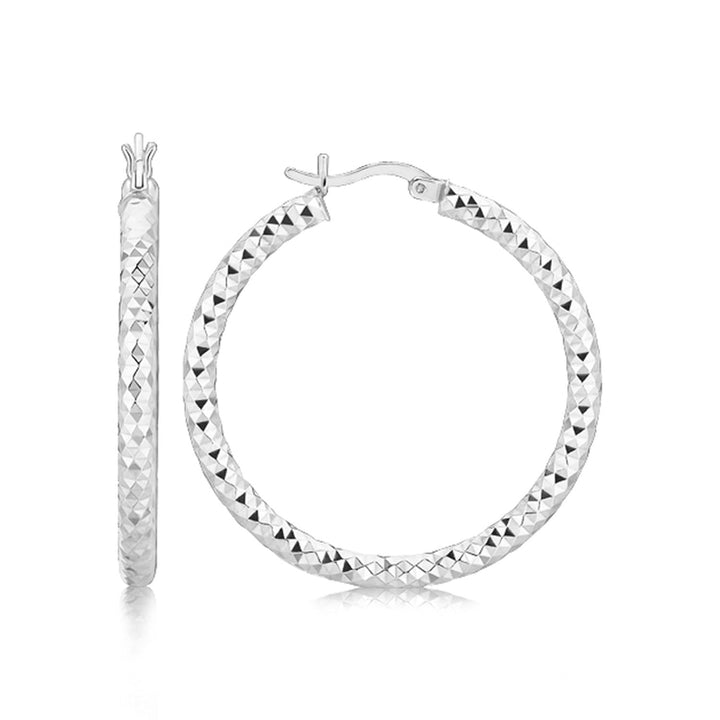 LOVCIA Premium Radiant Faceted Sterling Silver Hoop Earrings with Rhodium Plating