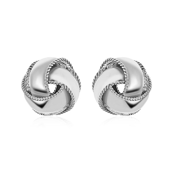 LOVCIA Premium 13mm Sterling Silver Love Knot Earrings with Textured Borders