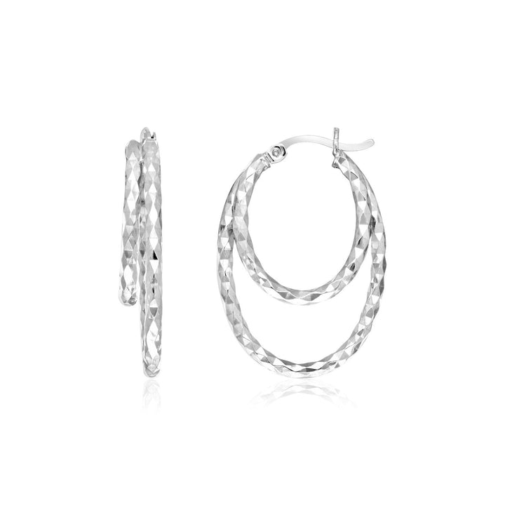 LOVCIA Premium Elegant Textured Double Oval Sterling Silver Hoop Earrings