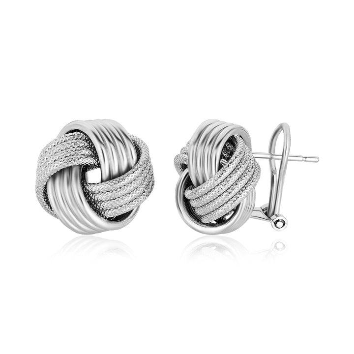 LOVCIA Premium 14mm Elegant Rhodium-Finished Sterling Silver Love Knot Earrings