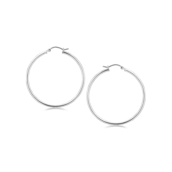 LOVCIA Premium Elegant 40mm Sterling Silver Rhodium Plated Thin Hoop Earrings with Snap Lock