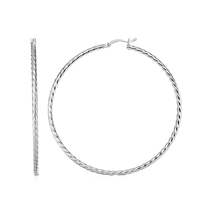 LOVCIA Premium Sterling Silver Twisted Texture 50mm Hoop Earrings